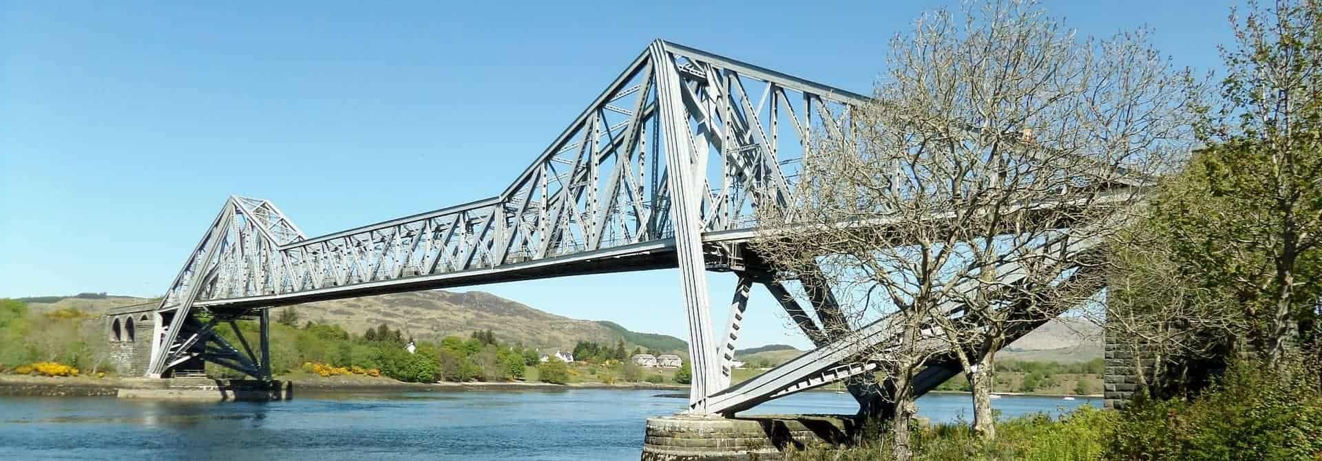 Connel Bridge, Argyll and Bute, Scotland. View from Connel towards Loch Etive. In use as a railway bridge from 1903 to 1966.