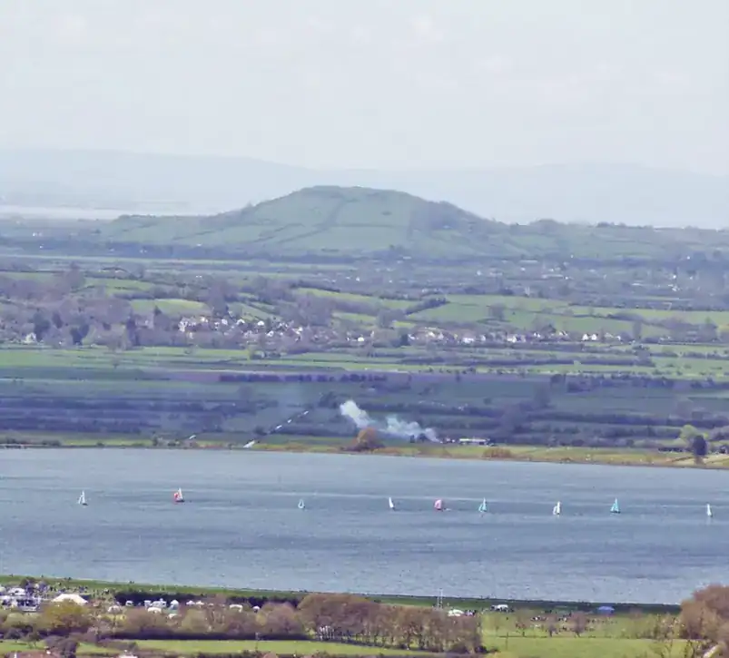 Cheddar Reservoir and the Brent Knoll in the background